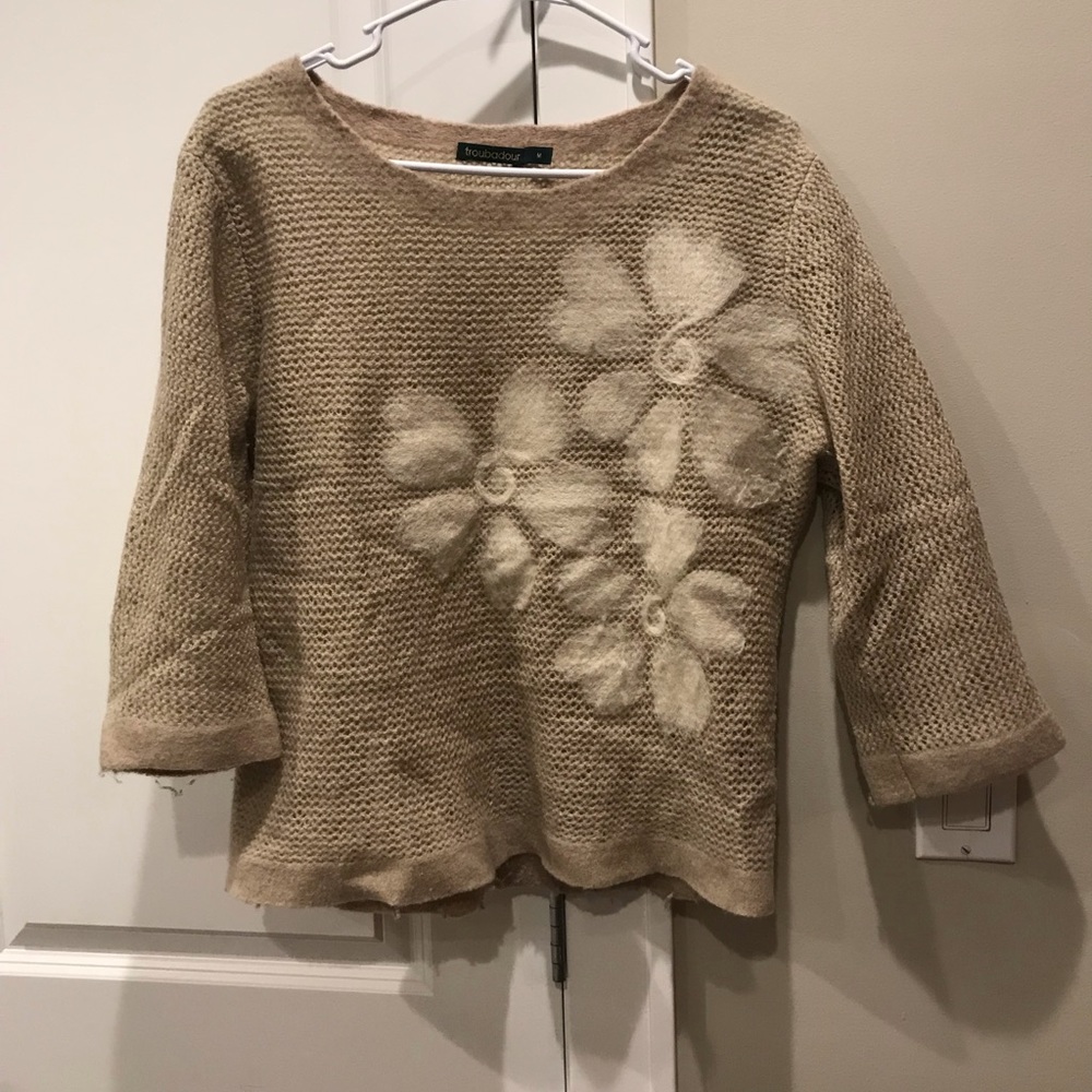 Anthropologie floral beige sweater